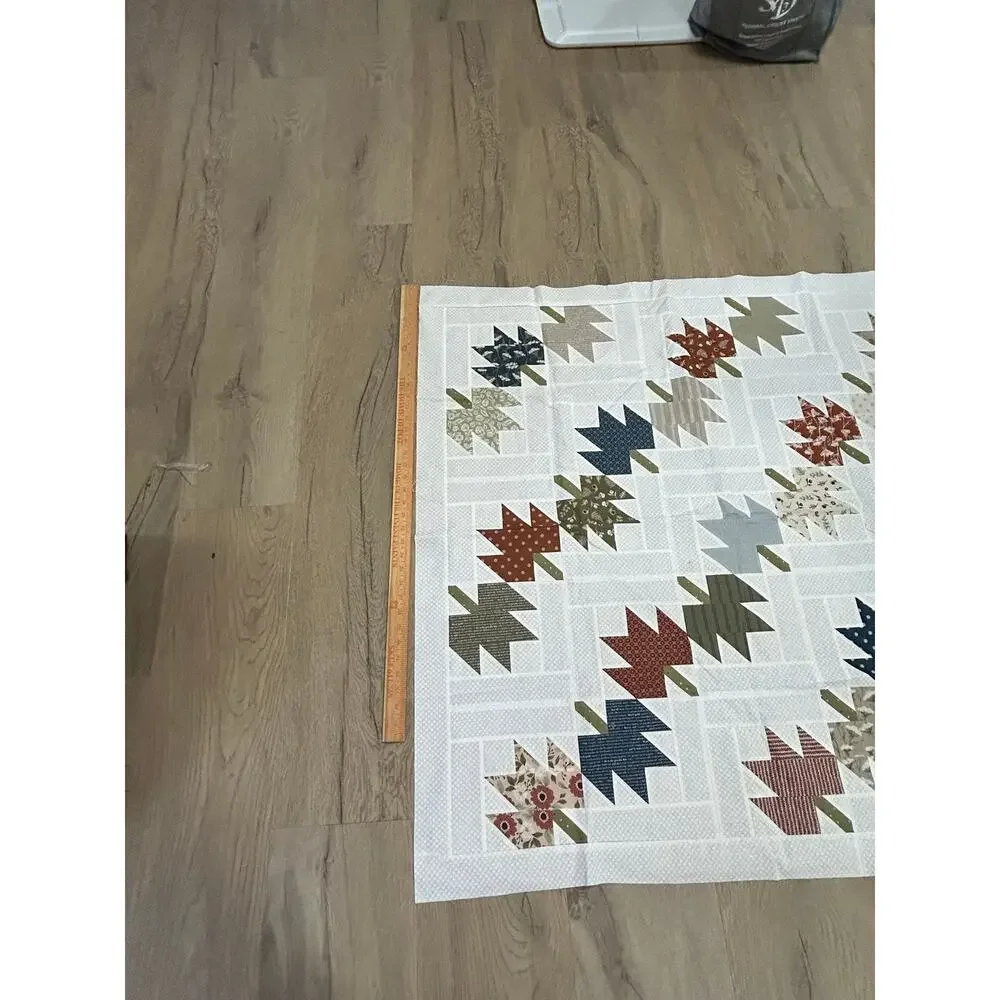 Handmade Unfinished Quilt Top Fall Maple Leaves Patchwork Neutral Farmhouse